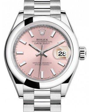 Rolex Lady Datejust 28 Platinum Pink Index Dial & Smooth Domed Bezel President Bracelet 279166