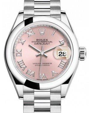 Rolex Lady Datejust 28 Platinum Pink Roman Dial & Smooth Domed Bezel President Bracelet 279166