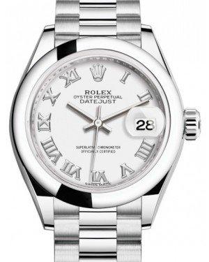 Rolex Lady Datejust 28 Platinum White Roman Dial & Smooth Domed Bezel President Bracelet 279166