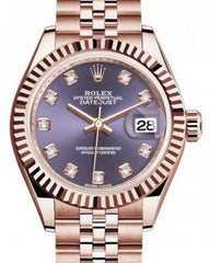 Rolex Lady Datejust 28 Rose Gold Aubergine Diamond Dial & Fluted Bezel Jubilee Bracelet 279175