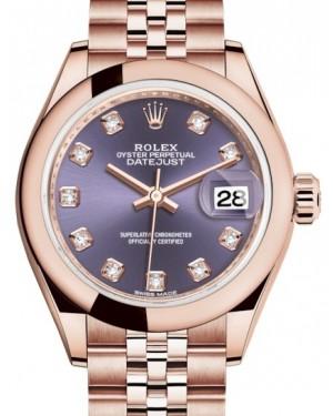 Rolex Lady Datejust 28 Rose Gold Aubergine Diamond Dial & Smooth Domed Bezel Jubilee Bracelet 279165