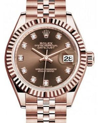 Rolex Lady Datejust 28 Rose Gold Chocolate Diamond Dial & Fluted Bezel Jubilee Bracelet 279175