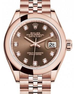 Rolex Lady Datejust 28 Rose Gold Chocolate Diamond Dial & Smooth Domed Bezel Jubilee Bracelet 279165