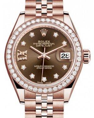 Rolex Lady Datejust 28 Rose Gold Chocolate Diamond IX Dial & Diamond Bezel Jubilee Bracelet 279135RBR