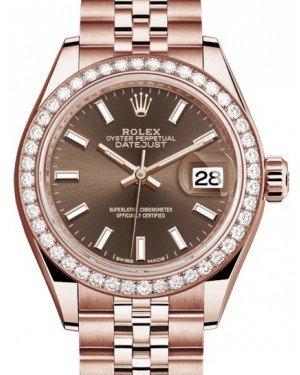 Rolex Lady Datejust 28 Rose Gold Chocolate Index Dial & Diamond Bezel Jubilee Bracelet 279135RBR