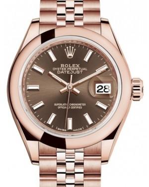 Rolex Lady Datejust 28 Rose Gold Chocolate Index Dial & Smooth Domed Bezel Jubilee Bracelet 279165