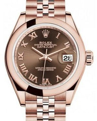 Rolex Lady Datejust 28 Rose Gold Chocolate Roman Dial & Smooth Domed Bezel Jubilee Bracelet 279165