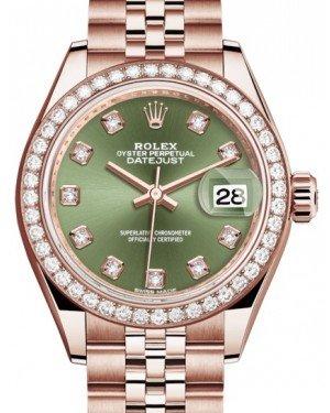 Rolex Lady Datejust 28 Rose Gold Olive Green Diamond Dial & Diamond Bezel Jubilee Bracelet 279135RBR