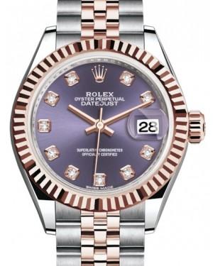 Rolex Lady Datejust 28 Rose Gold/Steel Aubergine Diamond Dial & Fluted Bezel Jubilee Bracelet 279171 - New