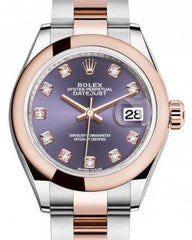 Rolex Lady Datejust 28 Rose Gold/Steel Aubergine Diamond Dial & Smooth Domed zel BeOyster Bracelet 279161