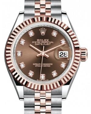 Rolex Lady Datejust 28 Rose Gold/Steel Chocolate Diamond Dial & Fluted Bezel Jubilee Bracelet 279171 - NEW