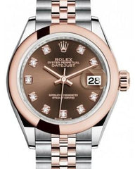 Rolex Lady Datejust 28 Rose Gold/Steel Chocolate Diamond Dial & Smooth Domed Bezel Jubilee Bracelet 279161