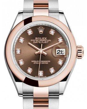 Rolex Lady Datejust 28 Rose Gold/Steel Chocolate Diamond Dial & Smooth Domed Bezel Oyster Bracelet 279161
