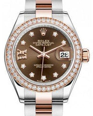 Rolex Lady Datejust 28 Rose Gold/Steel Chocolate Diamond IX Dial & Diamond Bezel Oyster Bracelet 279381RBR