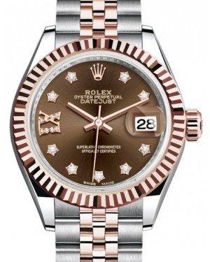 Rolex Lady Datejust 28 Rose Gold/Steel Chocolate Diamond IX Dial & Fluted Bezel Jubilee Bracelet 279171 - NEW