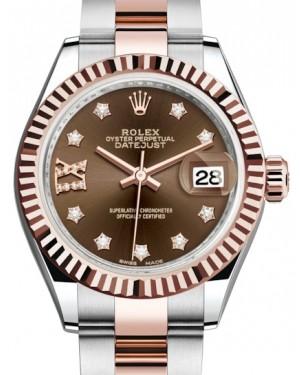 Rolex Lady Datejust 28 Rose Gold/Steel Chocolate Diamond IX Dial & Fluted Bezel Oyster Bracelet 279171