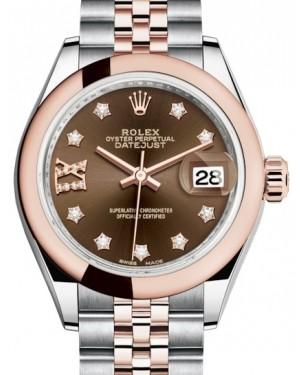 Rolex Lady Datejust 28 Rose Gold/Steel Chocolate Diamond IX Dial & Smooth Domed Bezel Jubilee Bracelet 279161