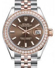 Rolex Lady Datejust 28 Rose Gold/Steel Chocolate Index Dial & Diamond Bezel Jubilee Bracelet 279381RBR