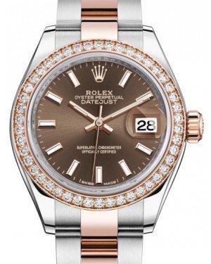 Rolex Lady Datejust 28 Rose Gold/Steel Chocolate Index Dial & Diamond Bezel Oyster Bracelet 279381RBR