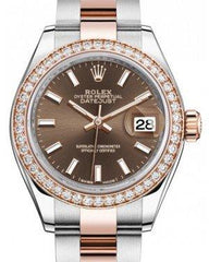 Rolex Lady Datejust 28 Rose Gold/Steel Chocolate Index Dial & Diamond Bezel Oyster Bracelet 279381RBR