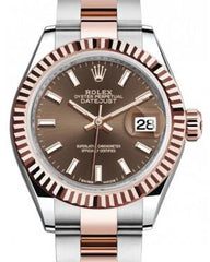 Rolex Lady Datejust 28 Rose Gold/Steel Chocolate Index Dial & Fluted Bezel Oyster Bracelet 279171