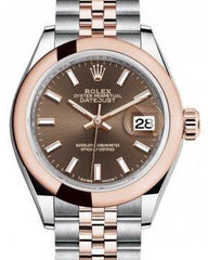 Rolex Lady Datejust 28 Rose Gold/Steel Chocolate Index Dial & Smooth Domed Bezel Jubilee Bracelet 279161