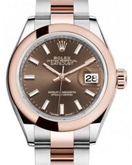 Rolex Lady Datejust 28 Rose Gold/Steel Chocolate Index Dial & Smooth Domed Bezel Oyster Bracelet 279161