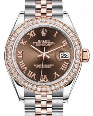 Rolex Lady Datejust 28 Rose Gold/Steel Chocolate Roman Dial & Diamond Bezel Jubilee Bracelet 279381RBR