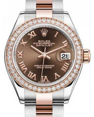 Rolex Lady Datejust 28 Rose Gold/Steel Chocolate Roman Dial & Diamond Bezel Oyster Bracelet 279381RBR