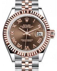 Rolex Lady Datejust 28 Rose Gold/Steel Chocolate Roman Dial & Fluted Bezel Jubilee Bracelet 279171