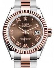 Rolex Lady Datejust 28 Rose Gold/Steel Chocolate Roman Dial & Fluted Bezel Oyster Bracelet 279171