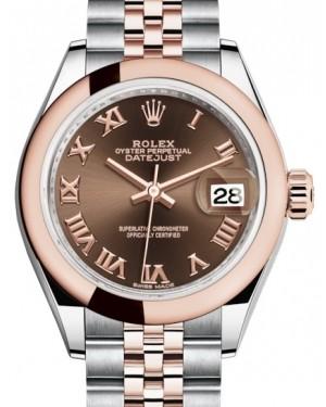 Rolex Lady Datejust 28 Rose Gold/Steel Chocolate Roman Dial & Smooth Domed Bezel Jubilee Bracelet 279161