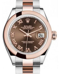 Rolex Lady Datejust 28 Rose Gold/Steel Chocolate Roman Dial & Smooth Domed Bezel Oyster Bracelet 279161