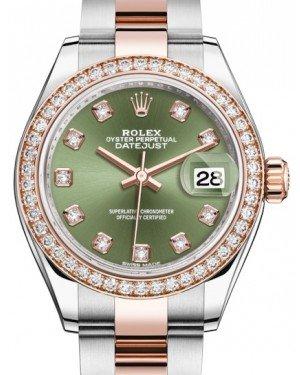 Rolex Lady Datejust 28 Rose Gold/Steel Olive Green Diamond Dial & Diamond Bezel Oyster Bracelet 279381RBR