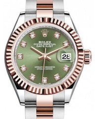 Rolex Lady Datejust 28 Rose Gold/Steel Olive Green Diamond Dial & Fluted Bezel Oyster Bracelet 279171