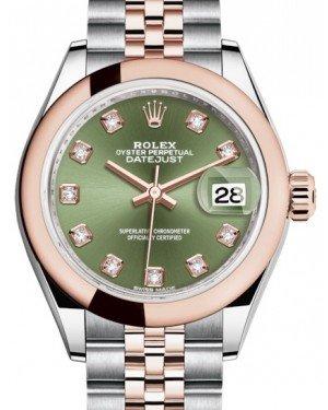 Rolex Lady Datejust 28 Rose Gold/Steel Olive Green Diamond Dial & Smooth Domed Bezel Jubilee Bracelet 279161