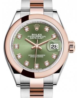 Rolex Lady Datejust 28 Rose Gold/Steel Olive Green Diamond Dial & Smooth Domed Bezel Oyster Bracelet 279161