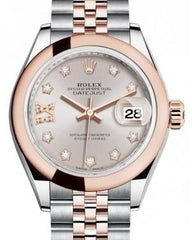 Rolex Lady Datejust 28 Rose Gold/Steel Sundust Diamond IX Dial & Smooth Domed Bezel Jubilee Bracelet 279161