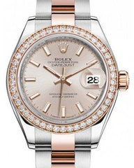 Rolex Lady Datejust 28 Rose Gold/Steel Sundust Index Dial & Diamond Bezel Oyster Bracelet 279381RBR