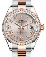 Rolex Lady Datejust 28 Rose Gold/Steel Sundust Roman Dial & Diamond Bezel Oyster Bracelet 279381RBR