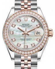 Rolex Lady Datejust 28 Rose Gold/Steel White Mother of Pearl Diamond Dial & Diamond Bezel Jubilee Bracelet 279381RBR