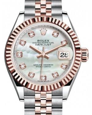 Rolex Lady Datejust 28 Rose Gold/Steel White Mother of Pearl Diamond Dial & Fluted Bezel Jubilee Bracelet 279171 - New
