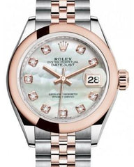 Rolex Lady Datejust 28 Rose Gold/Steel White Mother of Pearl Diamond Dial & Smooth Domed Bezel Jubilee Bracelet 279161