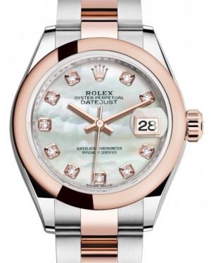 Rolex Lady Datejust 28 Rose Gold/Steel White Mother of Pearl Diamond Dial & Smooth Domed Bezel Oyster Bracelet 279161