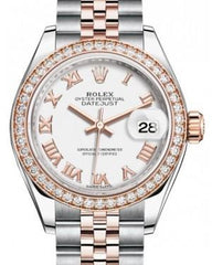 Rolex Lady Datejust 28 Rose Gold/Steel White Roman Dial & Diamond Bezel Jubilee Bracelet 279381RBR