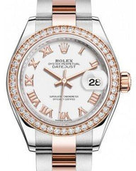 Rolex Lady Datejust 28 Rose Gold/Steel White Roman Dial & Diamond Bezel Oyster Bracelet 279381RBR