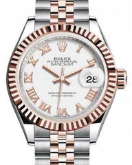 Rolex Lady Datejust 28 Rose Gold/Steel White Roman Dial & Fluted Bezel Jubilee Bracelet 279171 - NEW