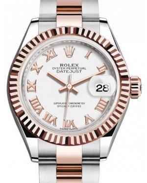 Rolex Lady Datejust 28 Rose Gold/Steel White Roman Dial & Fluted Bezel Oyster Bracelet 279171 - new