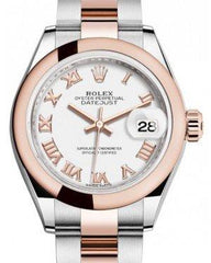 Rolex Lady Datejust 28 Rose Gold/Steel White Roman Dial & Smooth Domed Bezel Oyster Bracelet 279161
