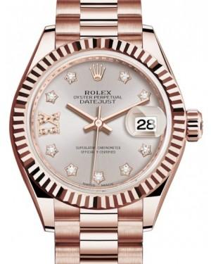 Rolex Lady Datejust 28 Rose Gold Sundust Diamond IX Dial & Fluted Bezel President Bracelet 279175